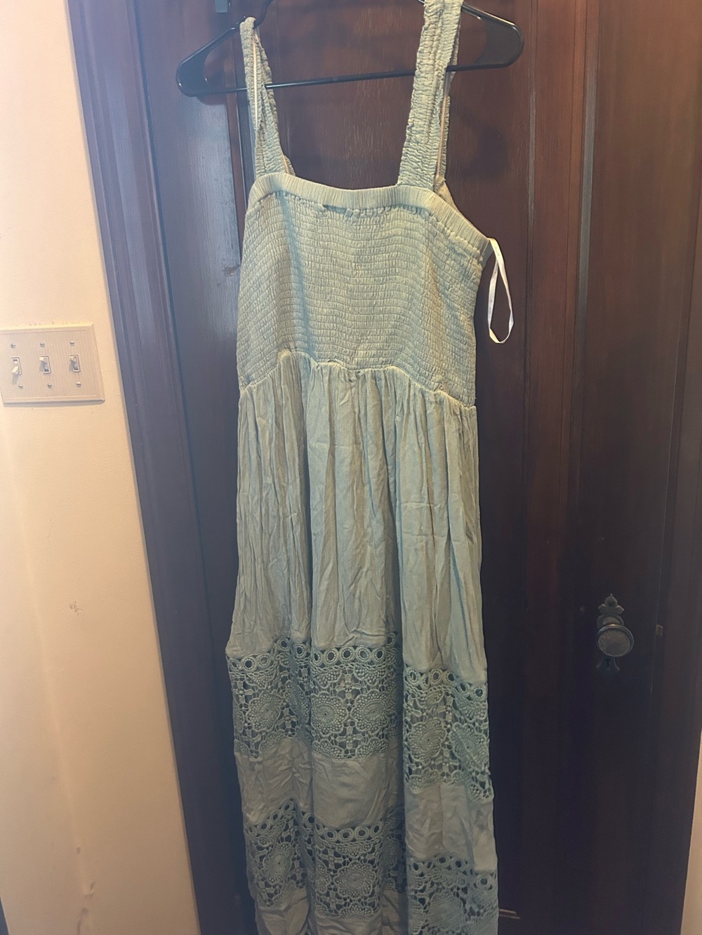 City Chic Mint Green Smocked Crochet Trim Maxi Dress